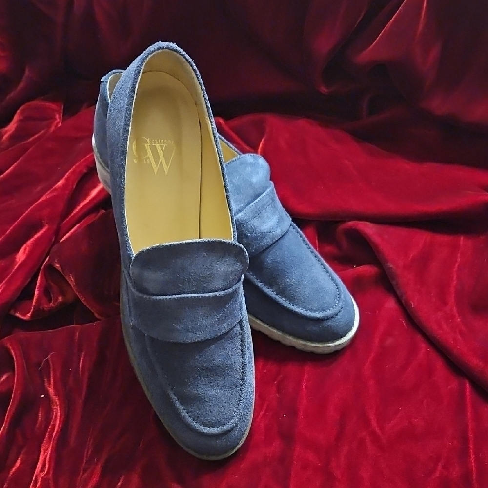Blue Suede Lug Sole Loafers